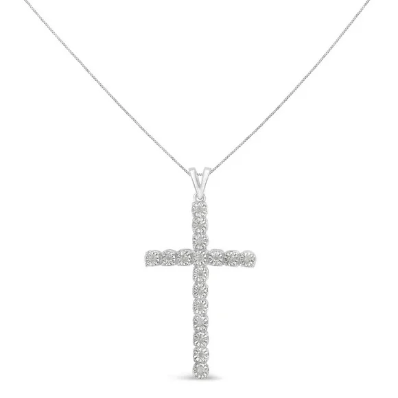 .925 Sterling Silver Diamond Miracle Set Cross Unisex Pendant Necklace